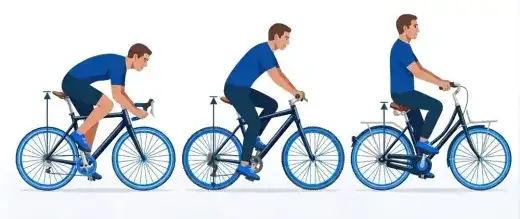 Drei Radfahrer im Vergleich: gestreckt sportliche, mittlere und aufrecht komfortable Sitzposition